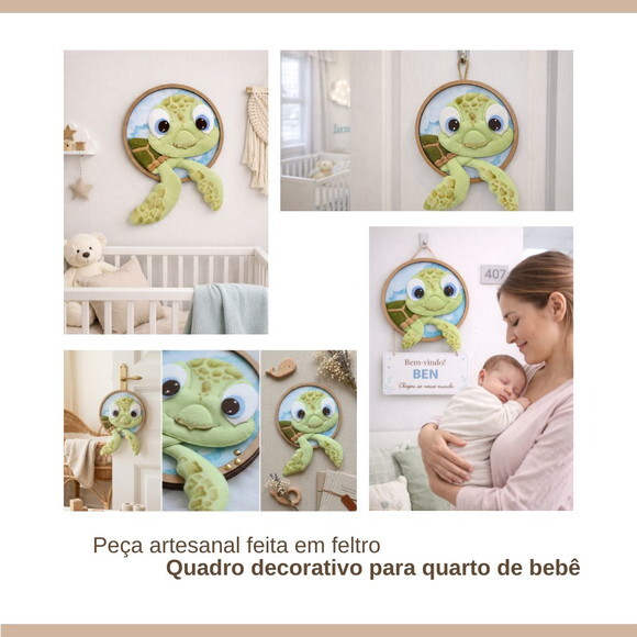 Porta Maternidade Tartaruga em Feltro com Base mdf 26cm