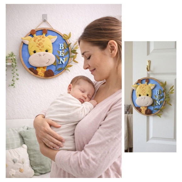 Porta Maternidade Tema Girafa - Quadro Decorativo Infantil