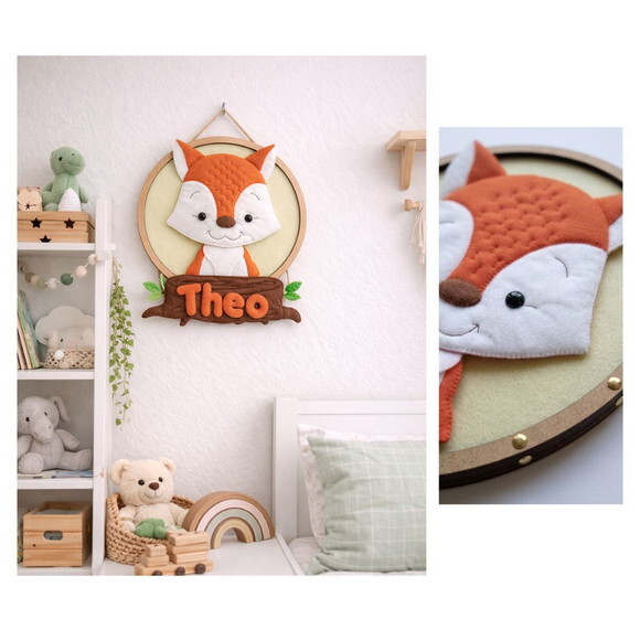 Quadro Porta Maternidade Raposa Feltro ? Decoração Quarto