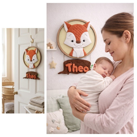 Quadro Porta Maternidade Raposa Feltro ? Decoração Quarto