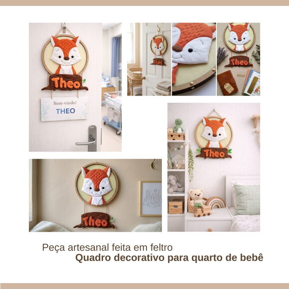 Quadro Porta Maternidade Raposa Feltro ? Decoração Quarto