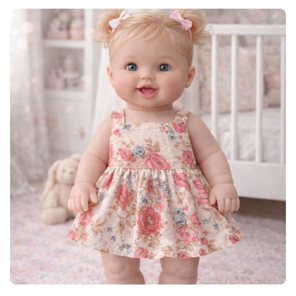 Vestido Floral para Boneca 32 cm em Tricoline com Velcro