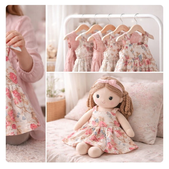 Vestido Floral para Boneca 32 cm em Tricoline com Velcro