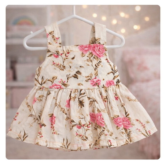 Vestido Floral para Boneca 32 cm em Tricoline com Velcro