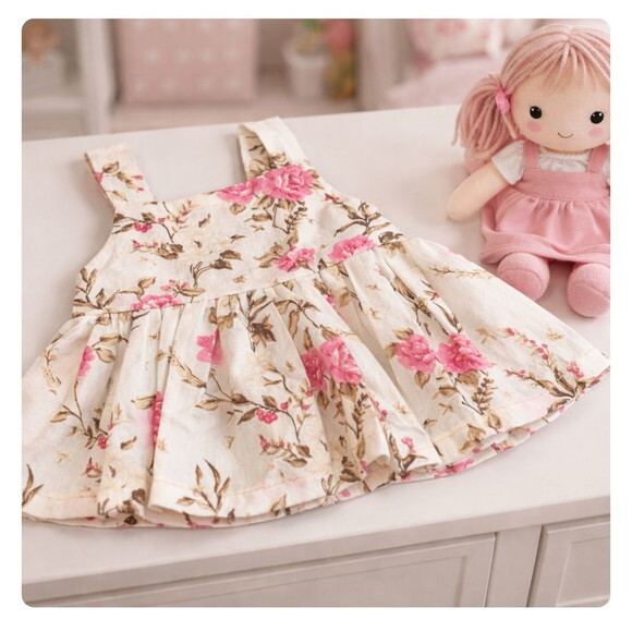 Vestido Floral para Boneca 32 cm em Tricoline com Velcro