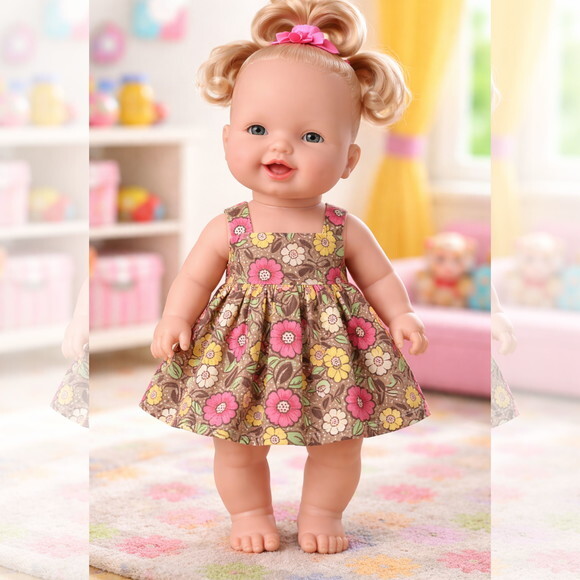 Vestido Floral para Boneca 32 cm em Tricoline com Velcro