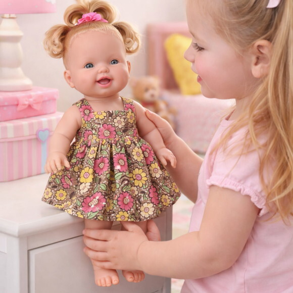 Vestido Floral para Boneca 32 cm em Tricoline com Velcro