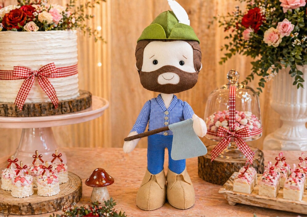 Boneco Lenhador Feltro Decoração Festa Chapeuzinho Vermelho 40 