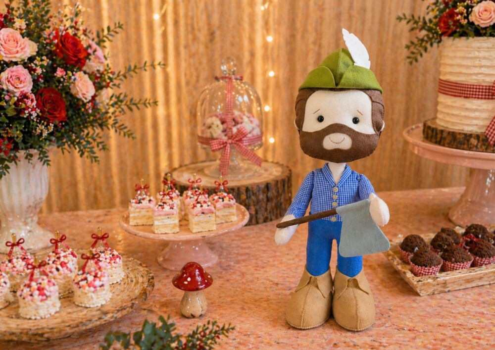 Boneco Lenhador Feltro Decoração Festa Chapeuzinho Vermelho 40 