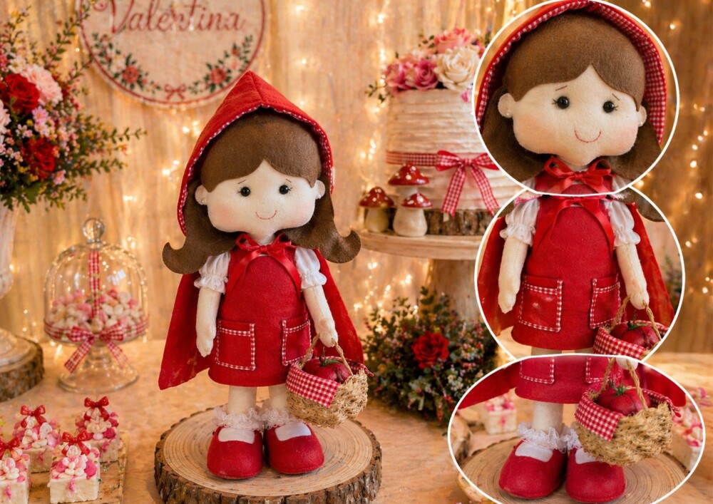 Boneca Chapeuzinho Vermelho De Feltro Decoração Festa 40 Cm
