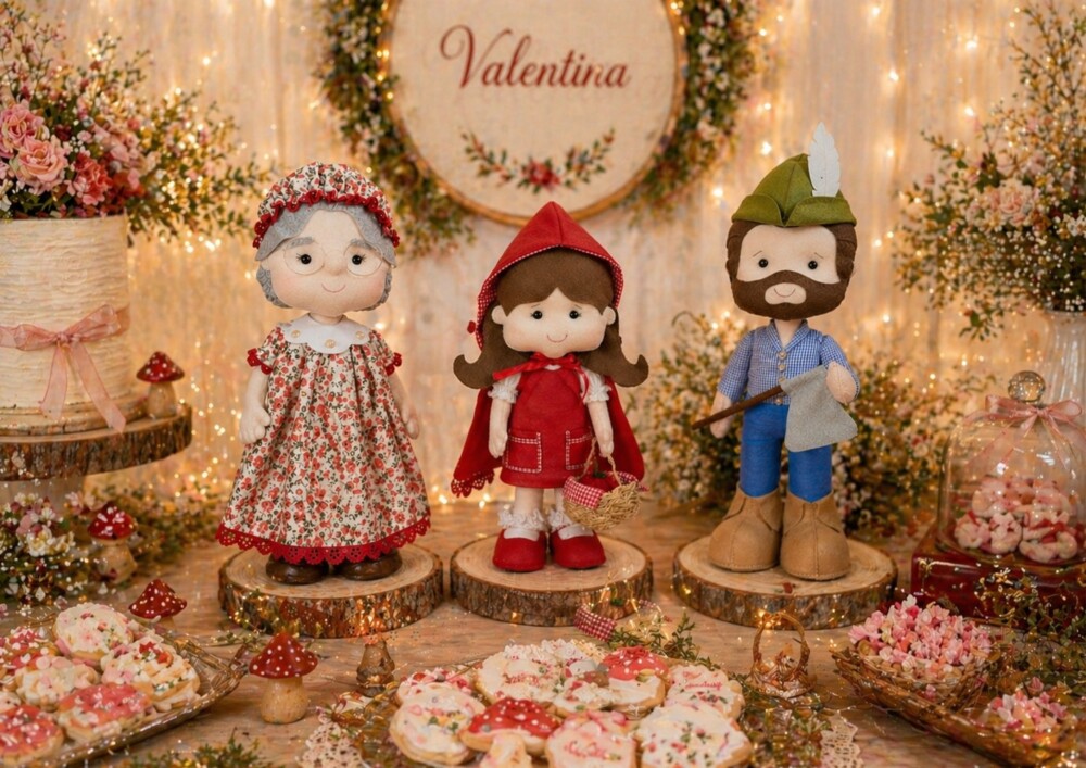 Kit Chapeuzinho Vermelho em feltro 3 Personagens Com 40 Cm