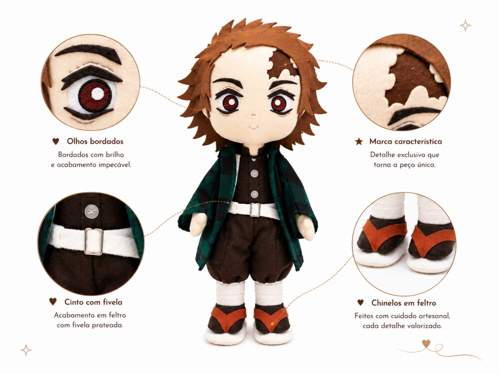 Boneco Tanjiro Kamado Feltro Pelúcia 35cm Decoração Anime