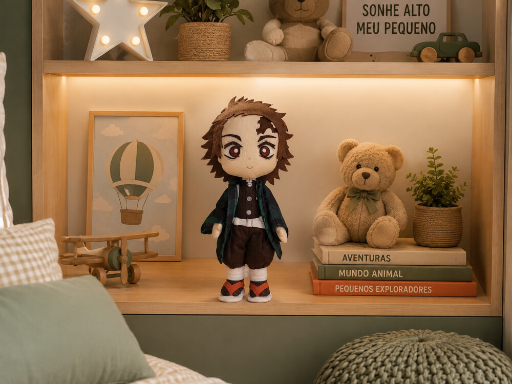 Boneco Tanjiro Kamado Feltro Pelúcia 35cm Decoração Anime