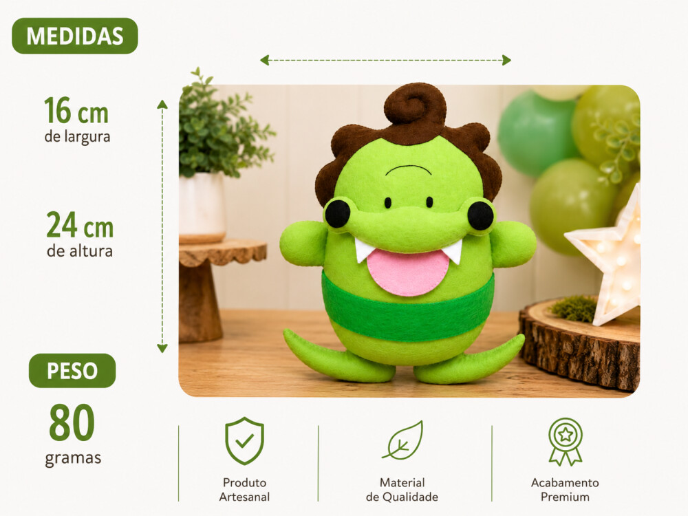 Boneco Jacaré Em Feltro Artesanal 24 Cm Decoração Festa
