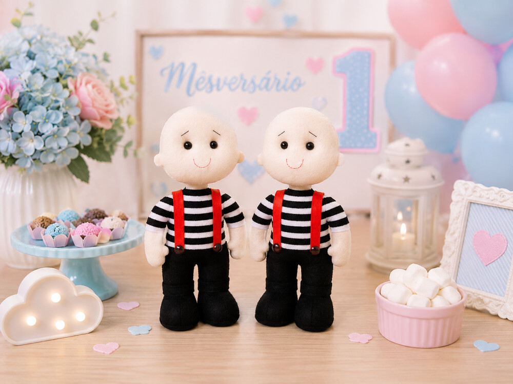 Boneco Irmãos Gêmeos - Tema Alice Em Feltro 2 peças