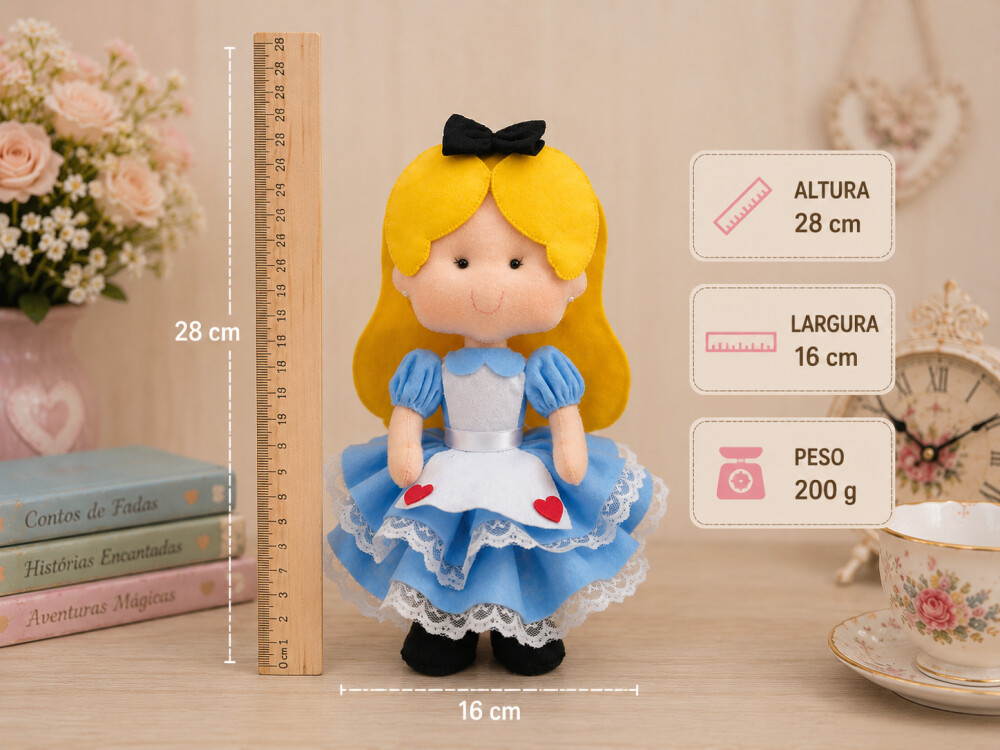 Boneca Alice Pais Das Maravilhas De Feltro