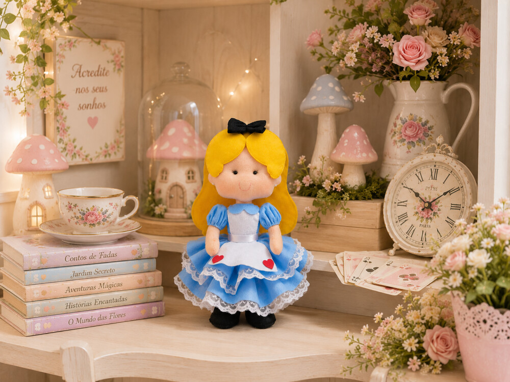 Boneca Alice Pais Das Maravilhas De Feltro