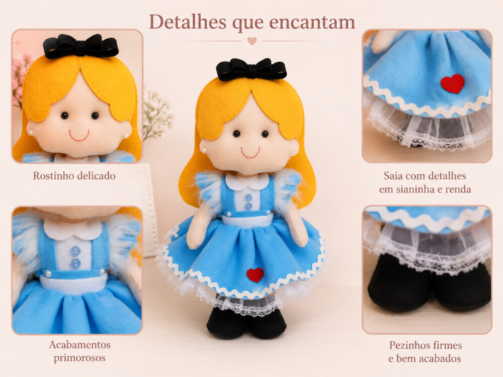 Boneca Alice Pais Das Maravilhas De Feltro