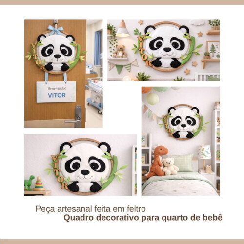 Enfeite Porta Maternidade Panda em Feltro | Quarto de Bebê