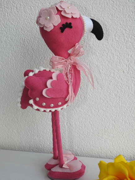 Flamingo 3d em Feltro - Chamar no Chat