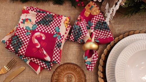 Guardanapo de Tecido de Natal - 6 Peças* Pronta Entrega