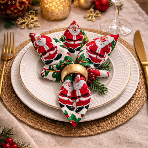 Guardanapo de Tecido de Natal com 4 Peças Pronta Entrega