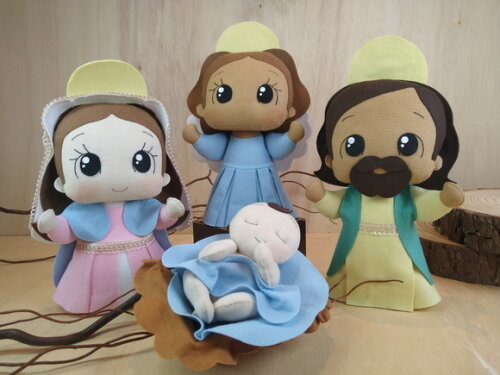 Kit - Presépio Natalino Sagrada Família com Anjo* Chat Chama