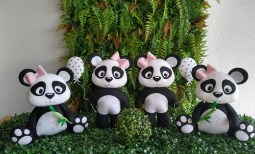Panda em Feltro - Kit com 4 peças