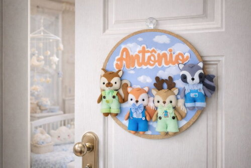 Porta Maternidade Animais Bosque - Bastidor Sob Encomenda