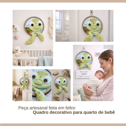 Porta Maternidade Tartaruga em Feltro com Base mdf 26cm