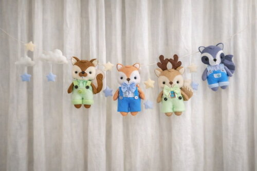 Varal para Berço e Cortina Animais Bosque Estimulo Sensorial