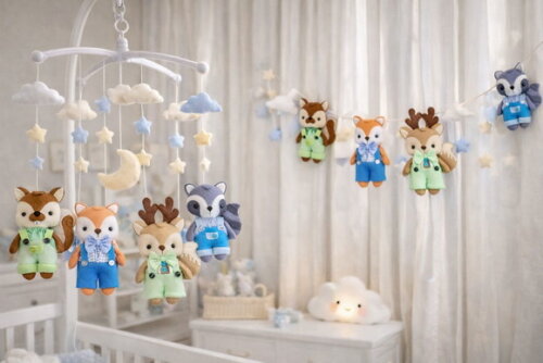 Varal para Berço e Cortina Animais Bosque Estimulo Sensorial