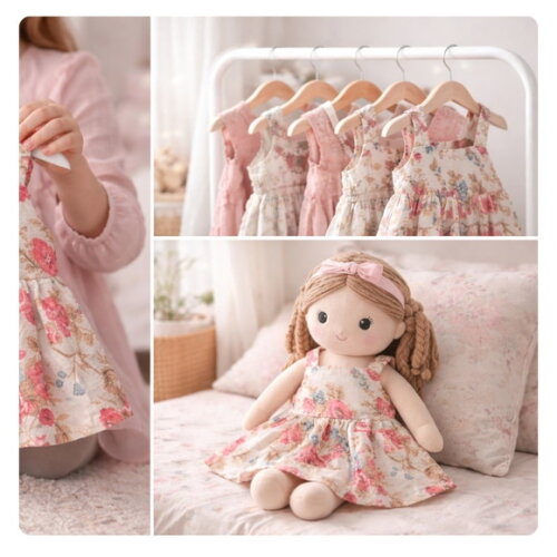 Vestido Floral para Boneca 32 cm em Tricoline com Velcro