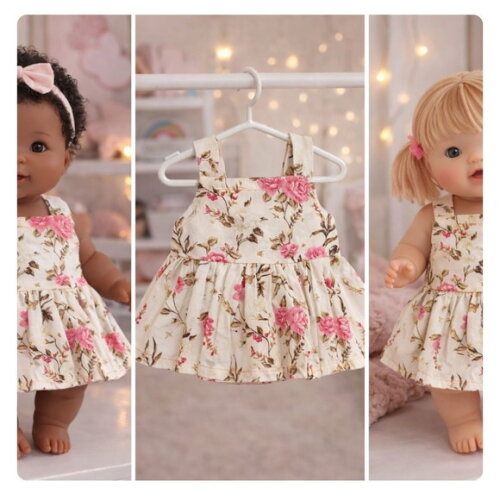 Vestido Floral para Boneca 32 cm em Tricoline com Velcro
