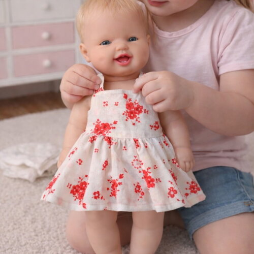 Vestido Floral para Boneca 32 cm em Tricoline com Velcro
