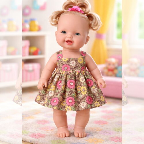 Vestido Floral para Boneca 32 cm em Tricoline com Velcro