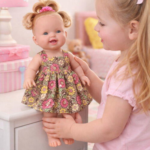 Vestido Floral para Boneca 32 cm em Tricoline com Velcro