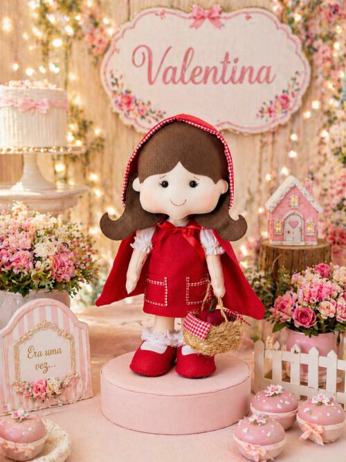 Boneca Chapeuzinho Vermelho De Feltro Decoração Festa 40 Cm