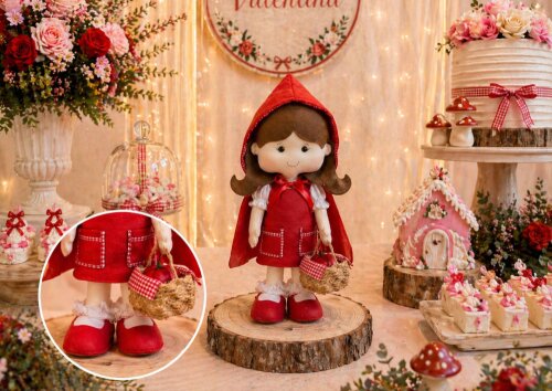 Boneca Chapeuzinho Vermelho De Feltro Decoração Festa 40 Cm
