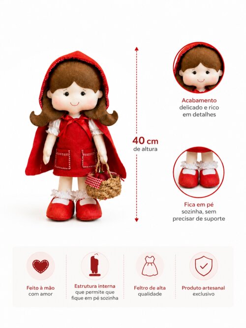 Boneca Chapeuzinho Vermelho De Feltro Decoração Festa 40 Cm