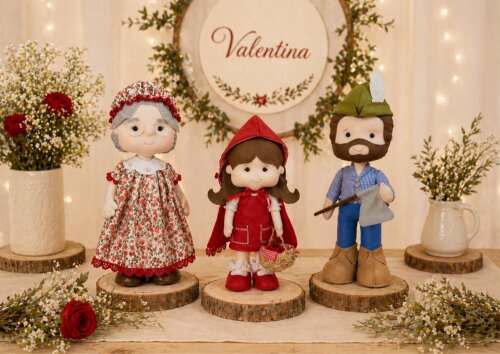 Kit Chapeuzinho Vermelho em feltro 3 Personagens Com 40 Cm