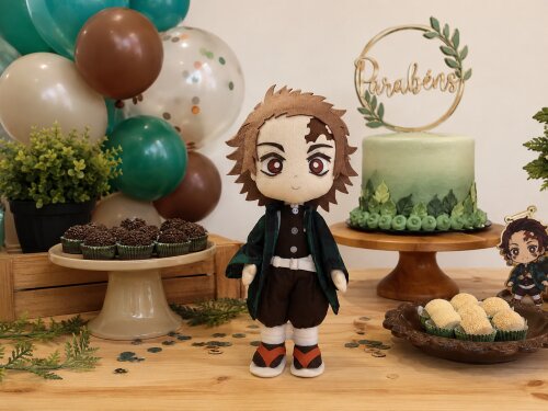 Boneco Tanjiro Kamado Feltro Pelúcia 35cm Decoração Anime