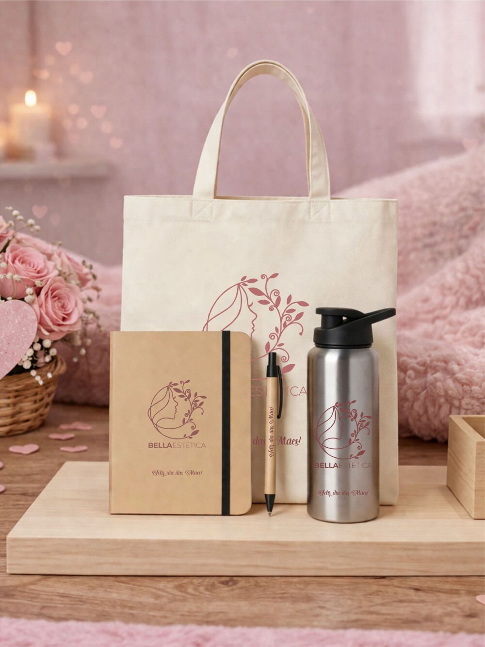 Kit Corporativo Ecológico | Brinde para empresa | Sacola, squeez