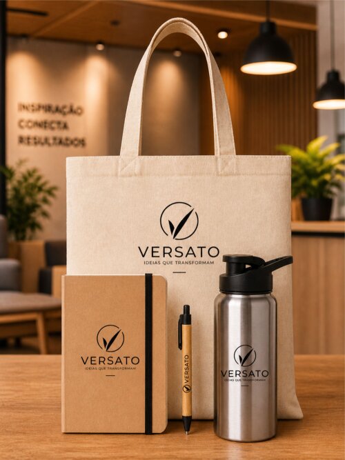 Kit Corporativo Ecológico | Brinde para empresa | Sacola, squeeze, caderneta A5 e caneta personalizados