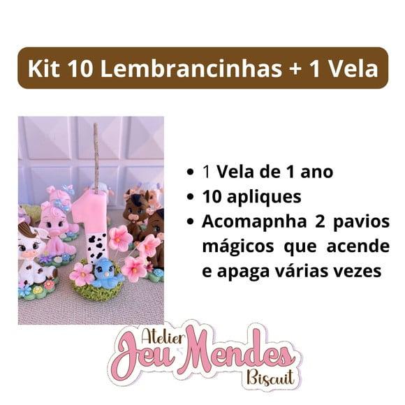Kit 10 Lembrancinhas + Vela 1 Ano Biscuit | Fazendinha Rosa