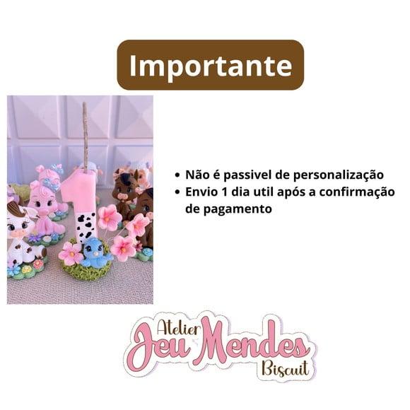 Kit 10 Lembrancinhas + Vela 1 Ano Biscuit | Fazendinha Rosa
