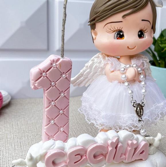 Topo Batizado e 1 Ano Personalizado Anjinha no Biscuit