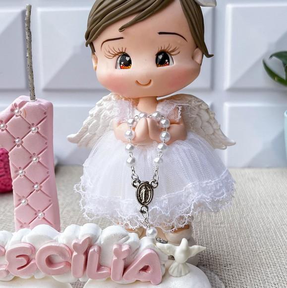 Topo Batizado e 1 Ano Personalizado Anjinha no Biscuit