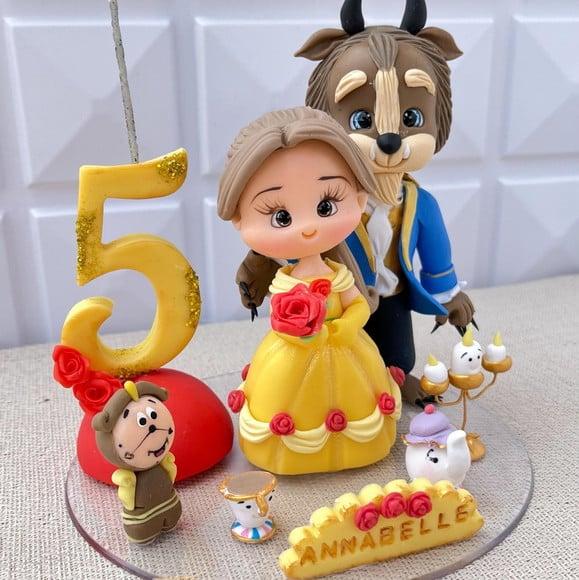 Topo de Bolo Bela e a Fera em Biscuit Personalizado