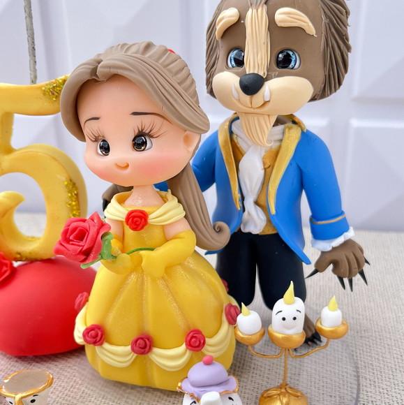 Topo de Bolo Bela e a Fera em Biscuit Personalizado